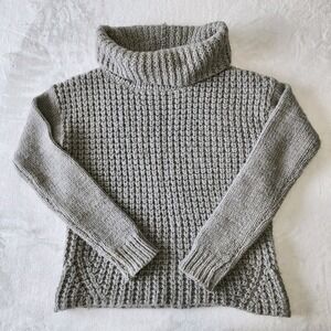 Handmade Sweater Womens Small Chunky Knit Handknit‎ 36" Y2K Roll Neck Grey Cabin